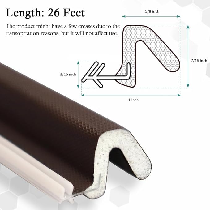 Kerf Weather Stripping Door Seal Strip 26 Ft Q Foam Door Weatherstrip Seal with Slot Card Slot Installation, Easy Cut to Size (Brown)