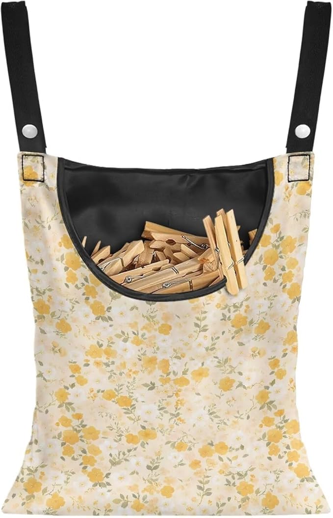 Clothespin Bag with Large Capacity for Mini and Wooden Clothespins with Large Opening Storage Organizer Laundry Hanging Bag - Floral Pattern