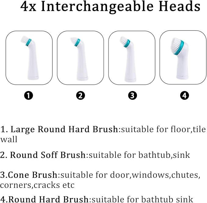 Electric Cleaning Brush with 4 in 1 Multiple Brush Heads, Indoor Household Cordless Motorized Brush for Bathroom Toilet Kitchen Tile Crevice