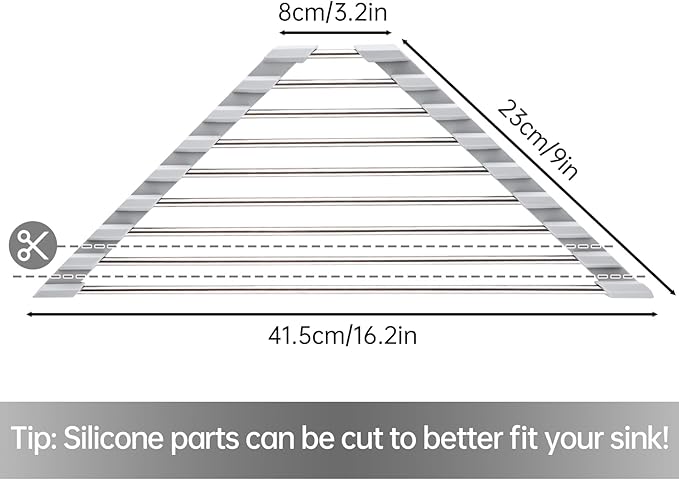 Tomorotec Triangle Roll-Up Dish Drying Rack for Sink Corner Small Foldable Stainless Steel Over The Sink Multipurpose Kitchen Drainer Caddy Organizer Storage Space Saver Shelf Holder (Gray)