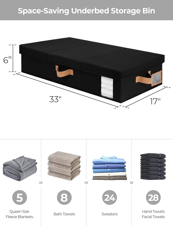 StorageWorks 2-Pack Large Under Bed Storage Bins with Lids, Underbed Storage Containers with Handles and Label Holder, Closet Organizer for Clothes, Blankets, Sweater
