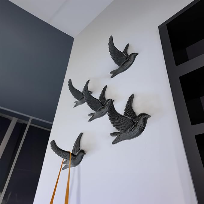 Ambipolar 5-Pack Bird Flying Style Coat Hooks, Vintage Black Hooks for Coats, Hats, and More, Sturdy Cast Iron Construction, Rustic Farmhouse Theme, Easy Installation Versatile and Durable