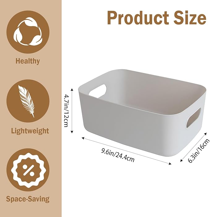 COVRA 2-Pack Plastic Storage Bins, Small Storage Baskets, Organizers for Home & Office, 9.6 x 6.3 x 4.7 Inches (Gray)