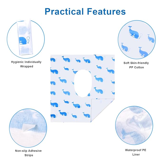 41 Pack Toilet Seat Covers Disposable, Extra Large Disposable Toilet Seat Covers for Adults, Individually Wrapped Potty Training Liners with Non-Slip Adhesives for Kids in Home, Restrooms&Travel -Blue
