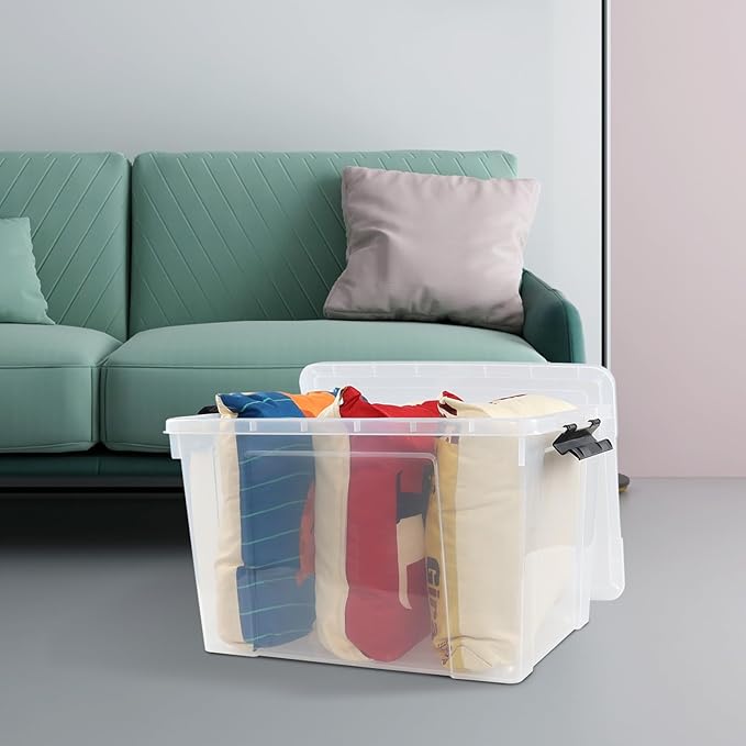 4-Pack 50 L Clear Plastic Storage Bin, Large Clear Latch Box with Wheels