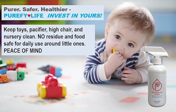 PUREFY Baby Everything Cleaner (16oz + Concentrate Makes 80oz) Hypoallergenic. Hypochlorous Technology. No Residue. Unscented. No Rinse. Baby Safe cleaner for Toys, Pacifier, High Chair, and Nursery. Fine Spray for Everywhere Everything.