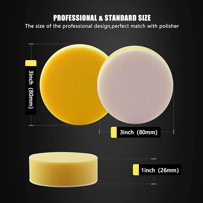 Polishing Pad, 50pcs 3 inch(80 mm) Sponge Buffing Pads, Foam Polishing Pad Kit for Car Sanding, Polishing and Waxing