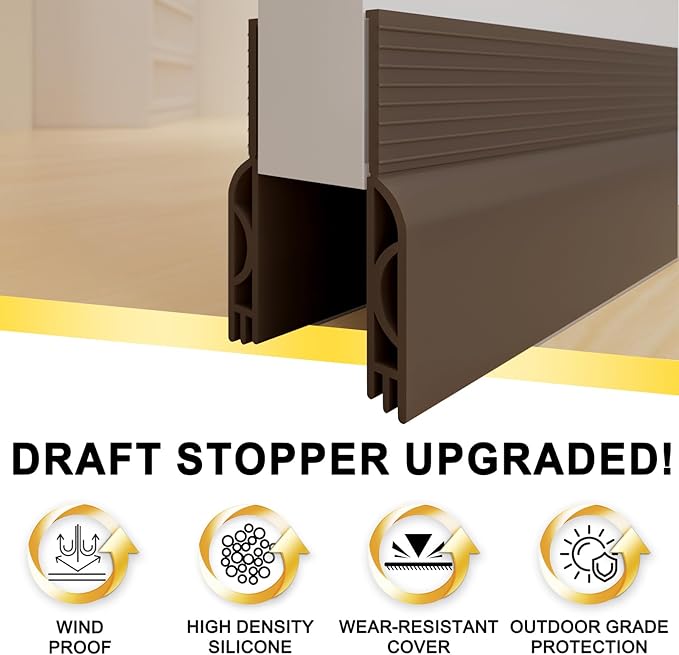 Door Draft Stopper,Door Sweep for Bottom of Doors,Weather Stripping Seal Draft Guard Blocker Noise Cold Air Insulation Soundproofing for Exterior Interior Home Improvement(Brown, 78")