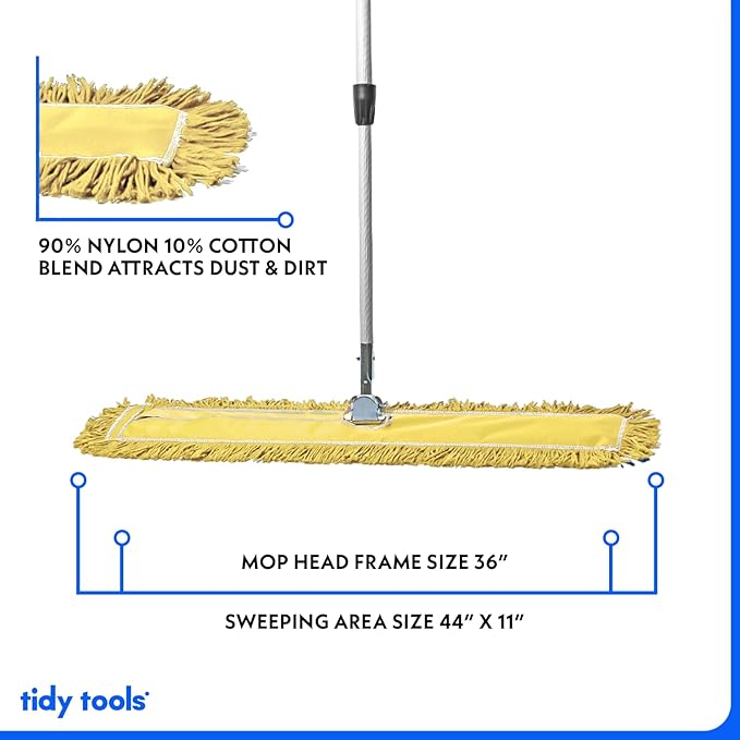 36 Inch Yellow Commercial Dust Mop & Floor Sweeper with Extendable Handle – Mop for Hardwood, Tile, and Concrete Floor Cleaning