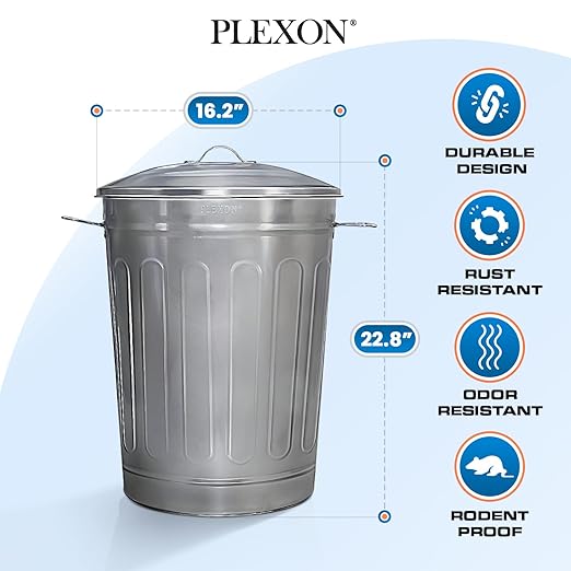 Plexon 13-Gallon Galvanized Steel Round Trash Can with Lid