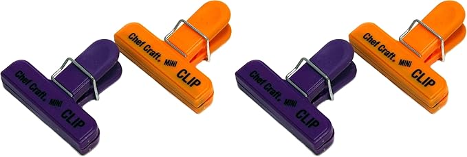 Chef Craft Select Plastic Mini Bag Clip, 3 inch Width 2 Piece Set, Purple/Orange (Pack of 2)
