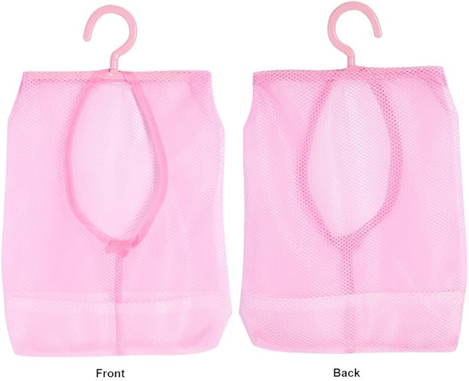 Clothespin Bag, Multi Purpose Hanging Mesh Storage Bag Clothespin Bag with Hanger for Socks Stockings Bra Underwear Bathroom(Pink)