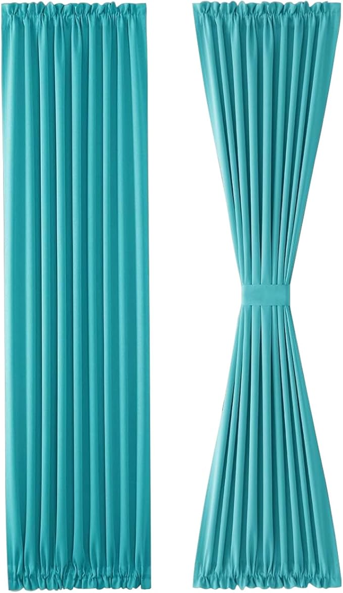 DWCN French Door Curtains – Rod Pocket Thermal Blackout Curtain for Doors with Glass Window, Kitchen and Patio Doors for Privacy, 23 X 72 Inch Length, 1 Curtain Panel with Tieback, Turquoise