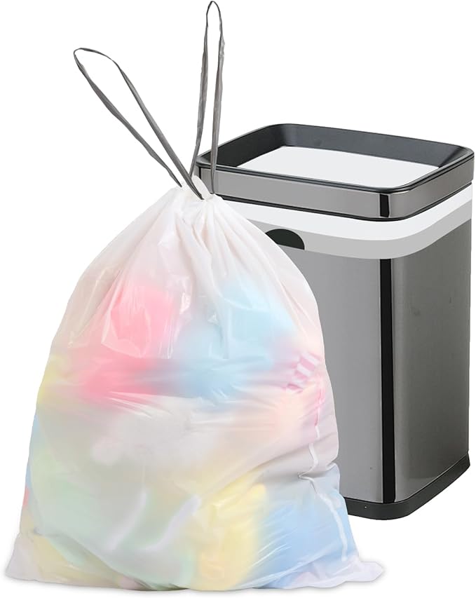 15 Gallon Tall Kitchen Trash Bags Drawstring - 1.2 Mil Thick White Garbage Bag for Office Kitchen, 45 Count