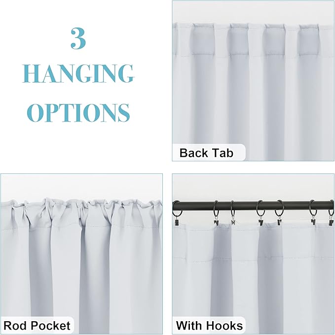 RYB HOME Small Window Curtains Blackout, Privacy Thermal Insulating Drapes for Bedroom Bathroom Basement Cafe Classroom Window Decor, W 34 x L 45 inches, Greyish White, 2 Panels