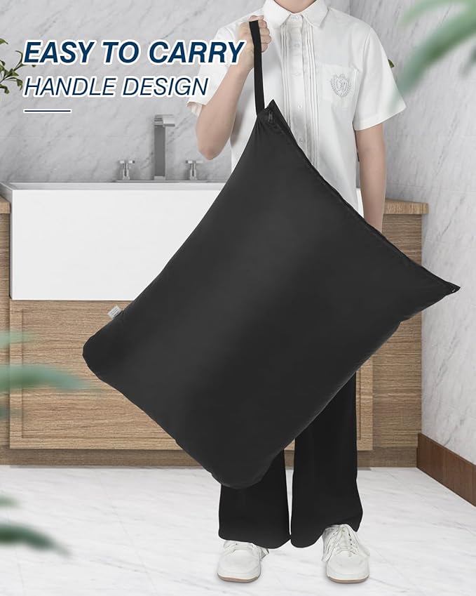 OTraki 2Pcs Large Laundry Bags 24x32 inch Wet Dry Bag Reusable Waterproof bag with Zipper Wet Clothes Blanket/Bedding/Coat/Sweater Organize Machine Washable for Home Travel Hotel Camping, Black