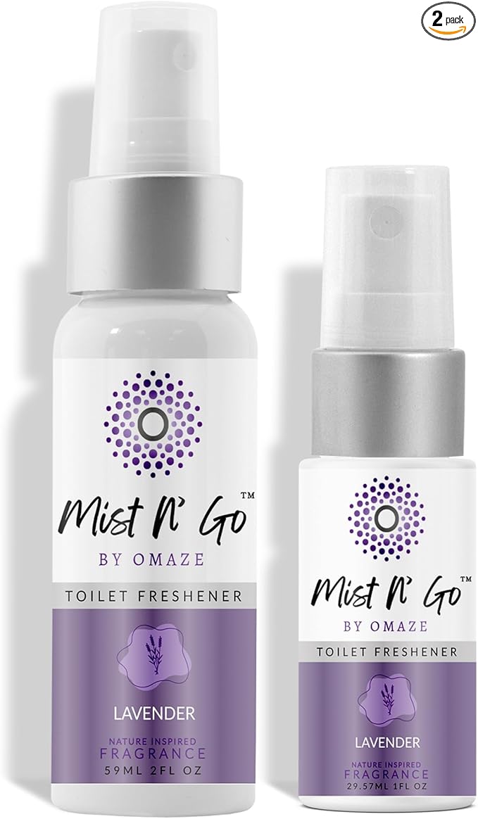 Mist N' Go by Omaze Travel Toilet Spray - Odor Eliminator & Air Freshener - Lavender Daily Pack (3oz x2)