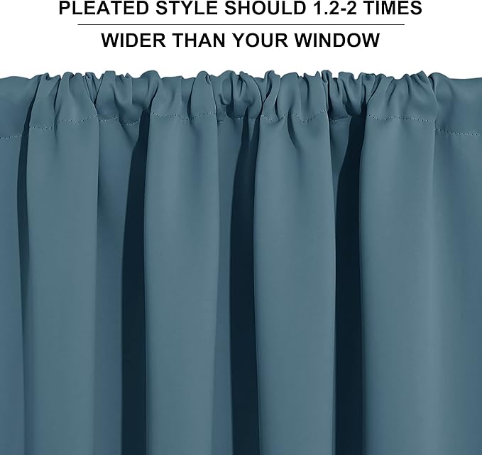 RYB HOME Blue Blackout Curtains for Living Room Ceiling to Floor Privacy Window Curtains Room Darkening Drapes for Bedroom Office, W52 x L108 inch, 2 Panels, Slate Blue