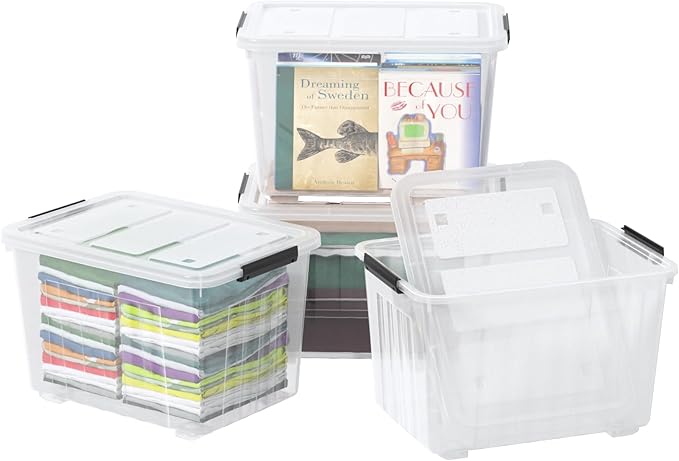 Zopnny 70 Qt Large Plastic Storage Box with Wheel, Clear Storage Latch Box with Lid, 4 Pack