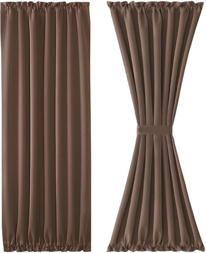 DWCN French Door Curtains – Rod Pocket Thermal Blackout Curtain for Doors with Glass Window, Kitchen and Patio Doors for Privacy, 54 X 72 Inches Long, 1 Curtain Panel with Tieback，Khaki