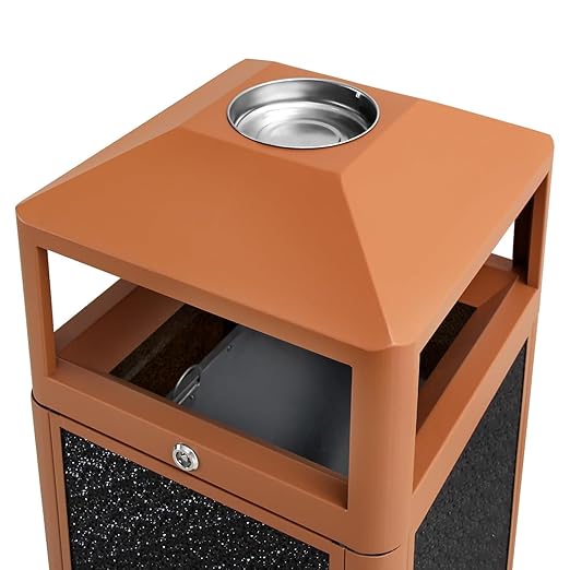 Square Waste Container with Dome Lid | Commercial Outdoor Garbage and Trash Container, Brown 15 Gallon