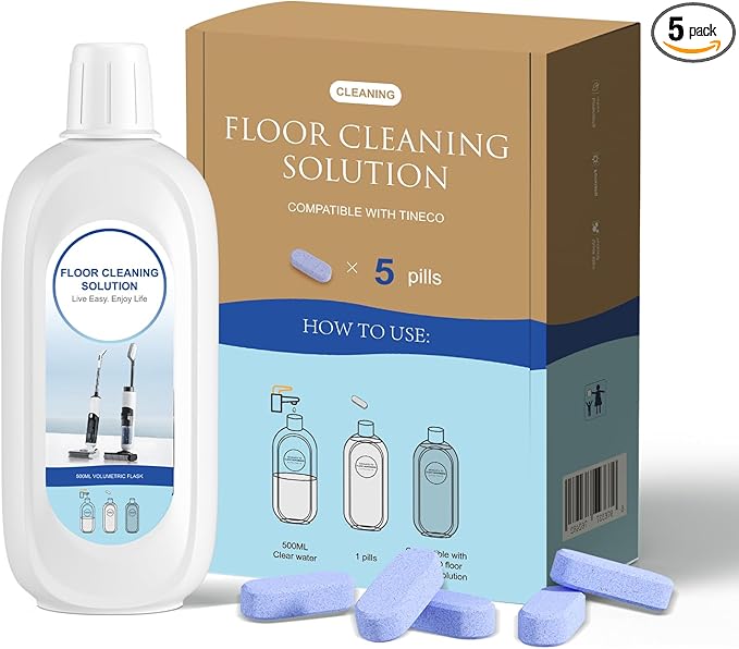 5 Bottles Compatible with Tineco Cleaning Solution 500ml Per Bottle Lavender Scents Floor Cleaner Compatible with All Robot Vacuums with Mopping and Cordless Wet/Dry Vacuum (Lavender Scents)
