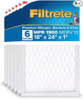 Filtrete 18x24x1 AC Furnace Air Filter, MERV 13, MPR 1900, Premium Allergen, Bacteria & Virus Filter, 3-Month Pleated 1-Inch Electrostatic Air Cleaning Filter, 6-Pack (Actual Size 17.81x23.81x0.78 in)