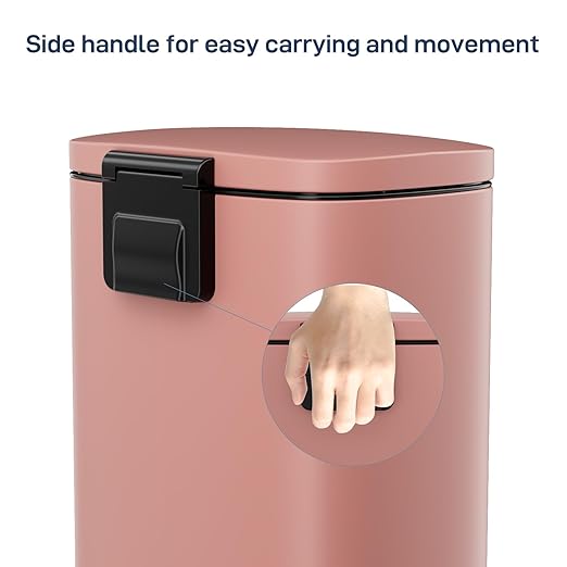 Arlopu 8/13.2 Gallon Step Trash Can, Stainless Steel Garbage Bin, Soft-Close Rubbish Bin with Removable Plastic Inner Bucket, Fingerprint-Proof, Lid Dustbin, Suit for Kitchen Home (Pink, 50L)