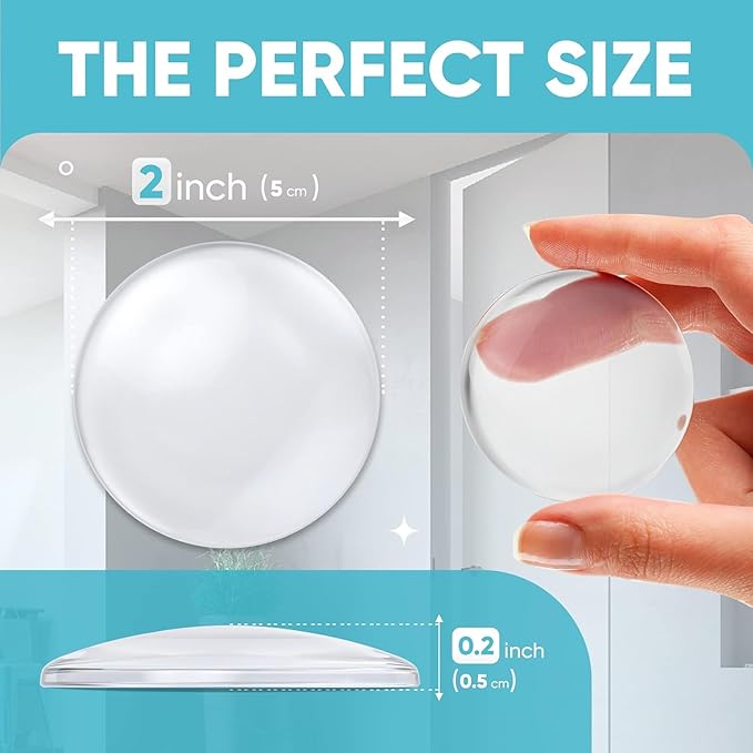 Strongest Home Wall & Door Handle Stopper 2" Set of 10 Pieces of Clear Rubber Door Knob, Round Wall Shield Cushion, Quiet Wall Protector for Door Handle, Guard Door Bumper Silencer Self - Adhesive