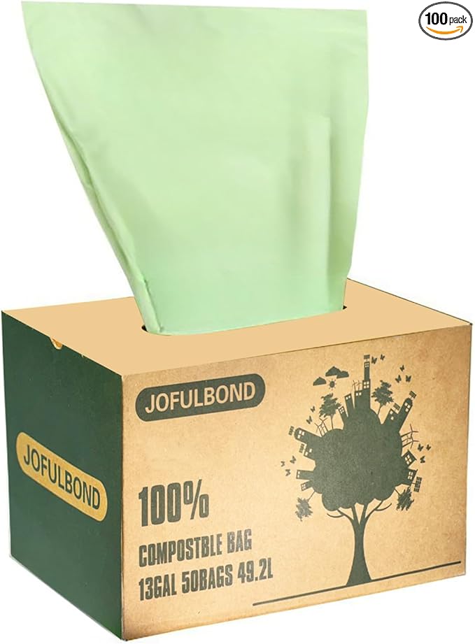 Biodegradable Compost Recycling Trash Bags, Compostable 13 Gallon Plastic Trash Bags For Kitchen, 100 Count, 1.2 Mils,60 Liter, Recyclable Composta Large Heavy Duty Garbage Bag (100)