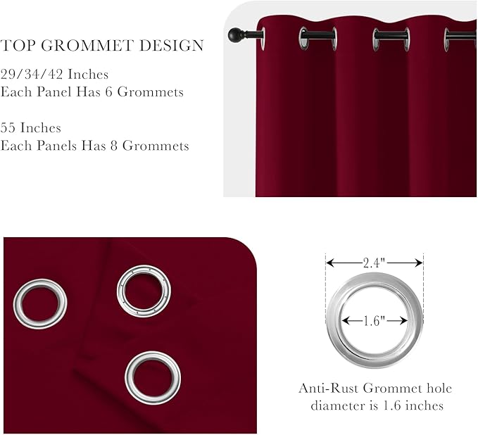 PONY DANCE Blackout Curtains for Bedroom - Double Pieces Thermal Insulated Drapes Noise Reducing Solid Grommet Top Window Curtain Panels for Home Decoration and Doorway, 55 x 80 inch, Red, 1 Pair