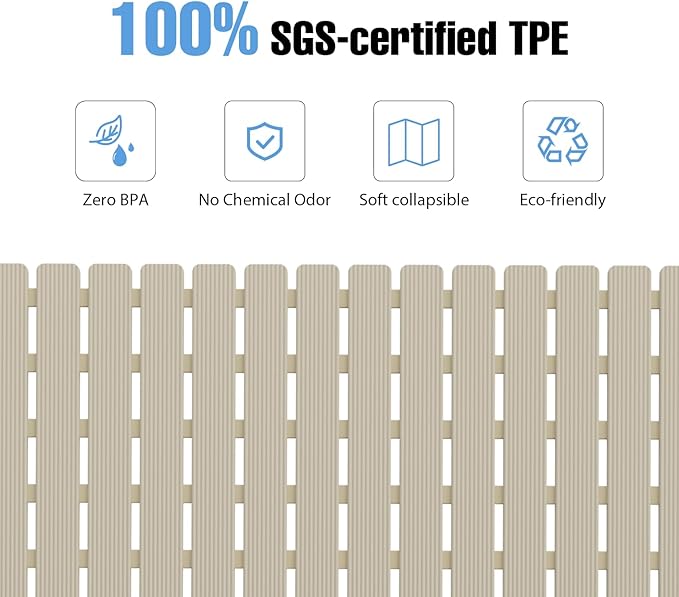 Shower Mat Non-Slip Bath Mat for Tub Floor & Stall with 200+ Suction Cups & Drain Holes, Quick Dry Machine Washable Bathtub Mat, Safe for Elderly& Baby, Bathroom Essentials 24x24 Inch (Light Brown)