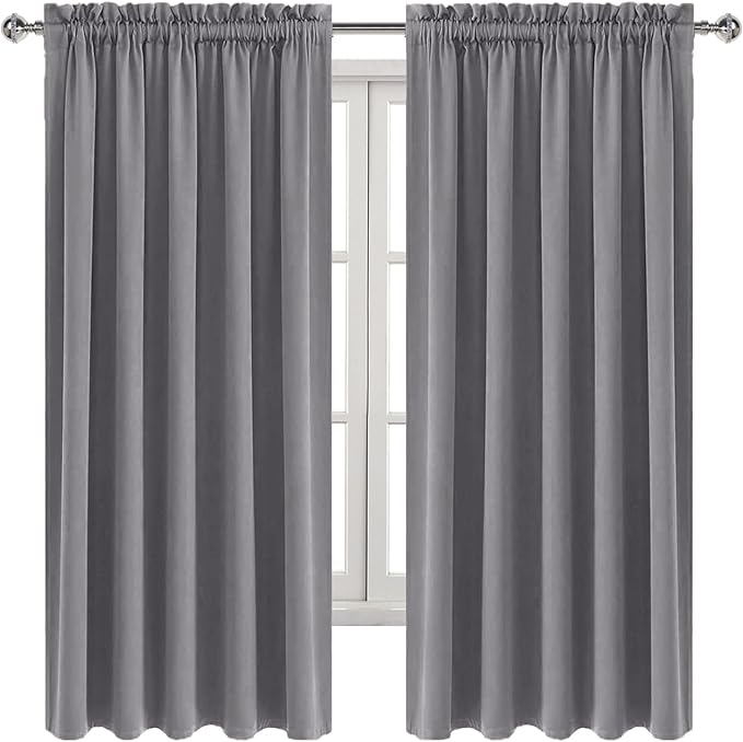 DWCN Blackout Curtains for Bedroom – Rod Pocket Thermal Insulated Noise Reducing Noise Reducing Drapes for Living Room, W 60 x L 63 Inch, 2 Panels, Grey