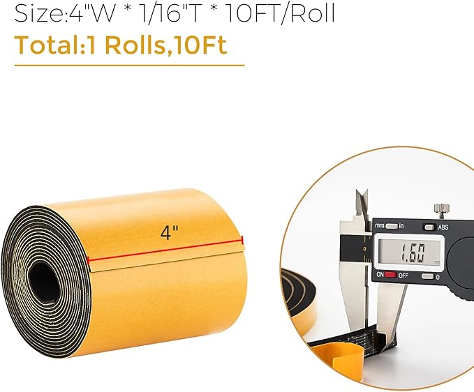 10 Feet Weather Stripping Door Seal, 4" Wide X 1/16" Thick Door Seal Strip High Density Foam Tape Adhesive Strip for Door Soundproofing,Window Insulation (4" x 1/16" x 10FT,Black)