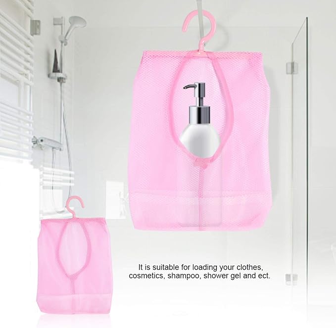 Clothespin Bag, Multi Purpose Hanging Mesh Storage Bag Clothespin Bag with Hanger for Socks Stockings Bra Underwear Bathroom(Pink)