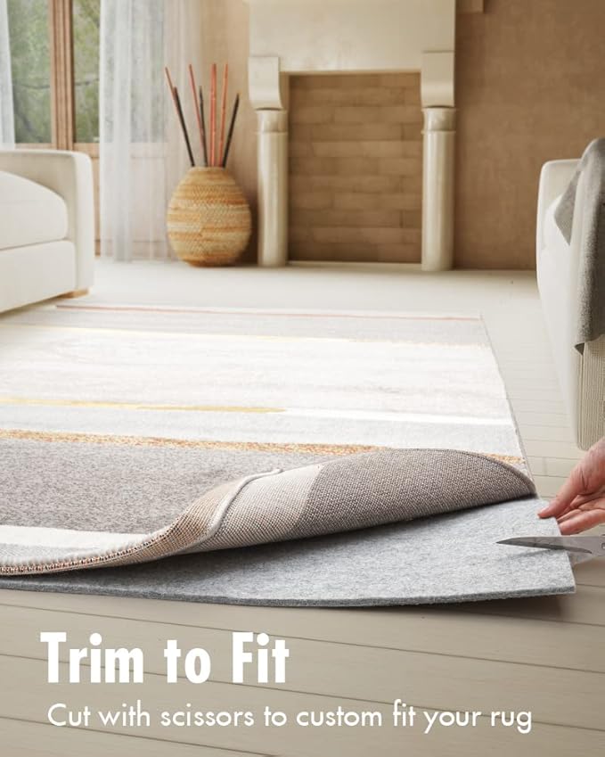 Double-Sided Non Slip Rug Pad Gripper - 2.6x8 Feet 1/4” Thick Dual Surface Felt Under Rug for Area Rugs and Hardwood Floors,Super Cushioned Non Skid Carpet Padding