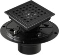 4-3/8 Inch Shower Drain Matte Black, Square Bathroom Floor Drain, Stainless Steel Drain Kit with Flange, Removable Grid Cover, Hair Strainer
