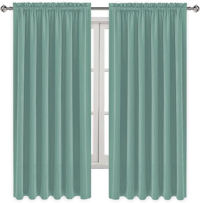 DWCN Blackout Curtains for Living Room Thermal Insulated, Energy Saving & Noise Reducing Bedroom Curtains, Sage Green, W 70x L 63 Inch, Set of 2 Rod Pocket Curtain Panels