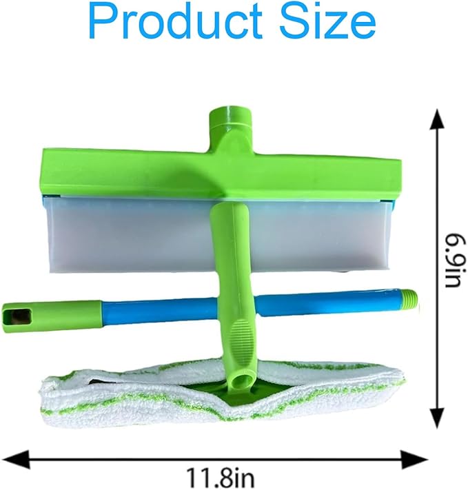 Recyclable Silicone Window Squeegee Kit, Aqua Blade Window Squeegee Kit, Glass Cleaning Tools with Silicone Squeegee and Glass Microfiber Cleaning Cloth for Glass Doors, Showers and Home, Blue