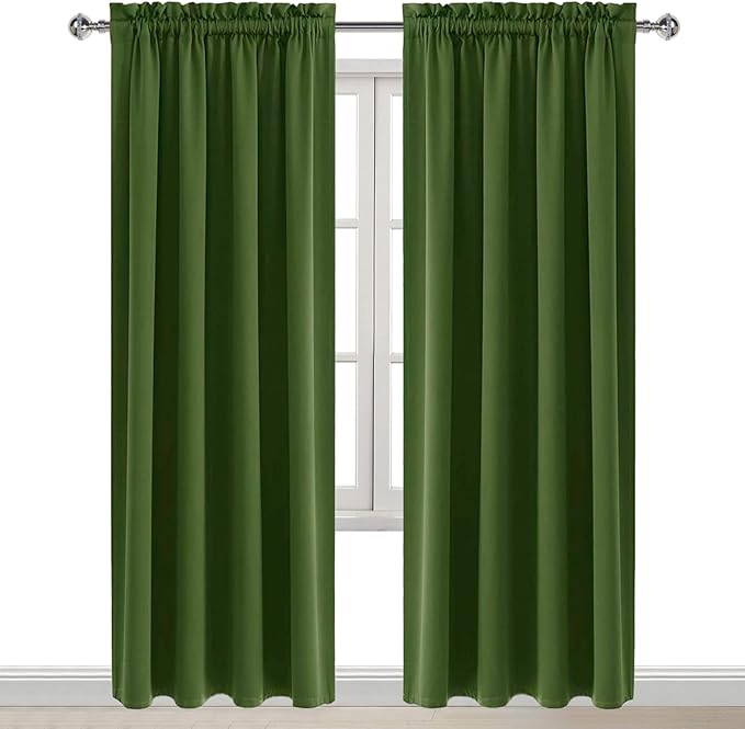 DWCN Blackout Curtains Room Darkening Thermal Insulated Bedroom Curtains Window Curtain Panels, 52 x 84 inches Long, Set of 2 Olive Green Rod Pocket Drapes