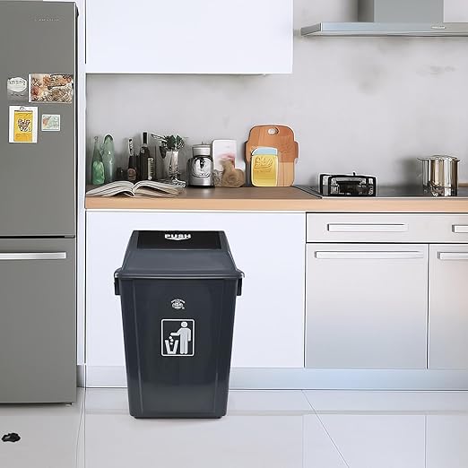 4-Pack 13 Gallon Plastic Trash Cans with Lids, Large Grey Garbage Waste Bin