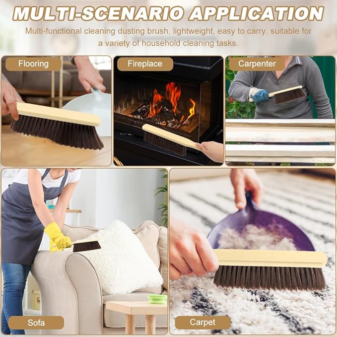 2 Pieces Hand Brushes for Cleaning Long Handle,Wooden Dust Brush Plastic Bristles,Soft Bristle Broom,Bench Brush Shop Brush,Rug Brush,Drafting Brush,Wood Dish Brush(Size:8.66x2.68 inches)
