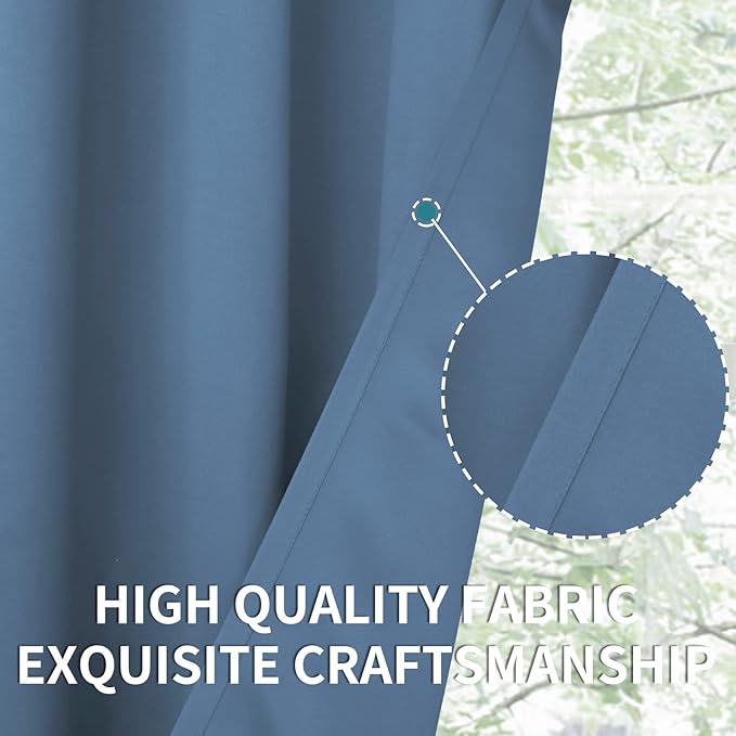 BGment Denim Blue Blackout Curtains 40 Inches Length for Bedroom Kitchen Window - Short Thermal Insulated Drapes with Rod Pocket Darkening Privacy for Bathroom Cafe, 2 Panels, 42 x 40 Inch