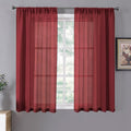 Tollpiz Sheer Curtains Linen Textured Living Room Curtain Sheers Light Filtering Rod Pocket Voile Curtains for Bedroom, 42 x 63 inches Long, Burgundy Red, Set of 2 Panels