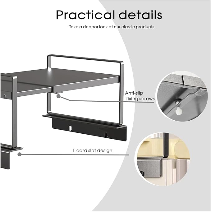 Adjustable Fridge Top Storage Rack,12.4"-23.62" Expandable Organizer Shelf,Refrigerator Storage, Anti-Slip,L-Shaped Design,Space Saver for Kitchen,Laundry,Dorm (Fits Most Appliances)