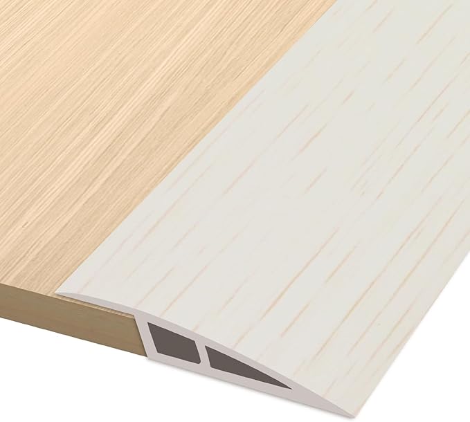Vinyl Door Threshold Flooring Transition Strip Self Adhesive Carpet Edging Strip for Laminate Doorway Edge Threshold from 3/5" to 4/5" (Beige Wood Grain, 6.6 Ft)