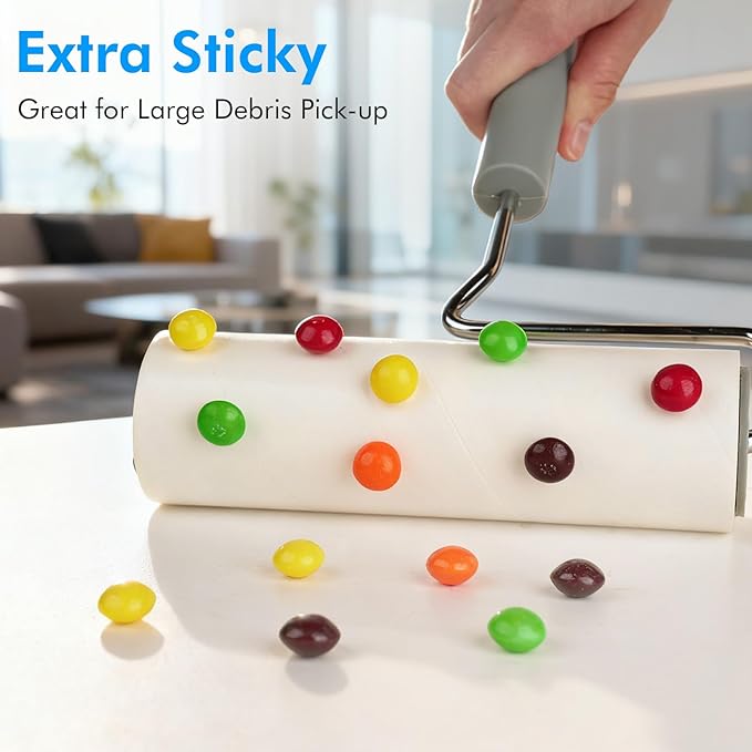 Extra Sticky Large Surface Lint Roller, 6.3'' Giant Lint Roller for Pet Hair, Lint Remover Roller for Cat Hair, Clothes, Furniture, 1 Handle + 270 Sheets, with Dust-Proof Case