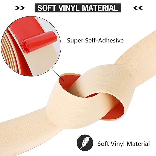 20Ft Floor Transition Strip Self Adhesive Vinyl Cover Floor Strip Flat Divider Transition Strip Wood Grain Design for Laminate Floor Gaps and Doorway Transitions (20Ft x 2 Inch, Beige)