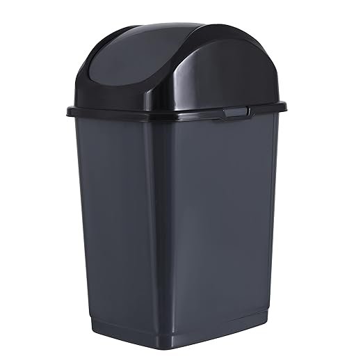 Superio Kitchen Trash Can with Swing Top Lid 9 Gallon Slim Waste Bin 37 Qt Sturdy Plastic Garbage Can Medium Recycling Bin for Office, Bathroom, Under Counter, Dorm, Bedroom (Dark Grey)