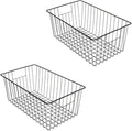 16inch Freezer Wire Storage Organizer Baskets, Household Refrigerator Bin with Built-in Handles for Cabinet, Pantry, Closet